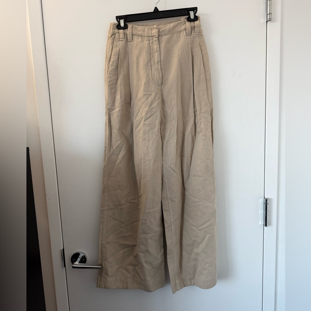 Brunello Cucinelli Beige Cotton Linen Wide Leg Trousers IT 40 US 4 NWT